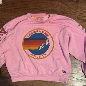 Aviator Nation Pink Crewneck with Rainbow Logo